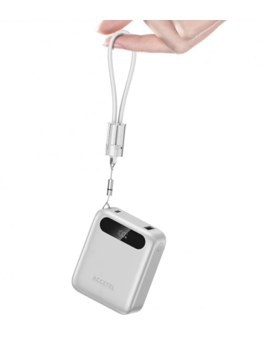 Batería Externa de Carga Rápida 10000mAh 22.5W PD+QC3.0 Con Pantalla Digital Y Cable Incorporado USB-C Plata