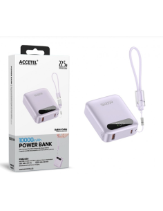 Batería Externa de Carga Rápida 10000mAh 22.5W PD+QC3.0 Con Pantalla Digital Y Cable Incorporado USB-C Lila