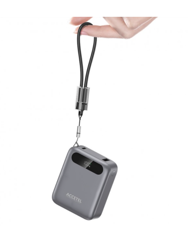 Batería Externa de Carga Rápida 10000mAh 22.5W PD+QC3.0 Con Pantalla Digital Y Cable Incorporado USB-C Negro