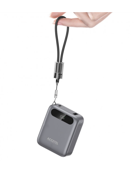 Batería Externa de Carga Rápida 10000mAh 22.5W PD+QC3.0 Con Pantalla Digital Y Cable Incorporado USB-C Negro