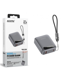 Batería Externa de Carga Rápida 10000mAh 22.5W PD+QC3.0 Con Pantalla Digital Y Cable Incorporado USB-C Negro