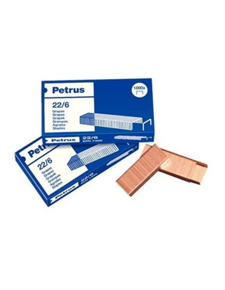PACK 4 CAJAS GRAPAS 22/6 CAJA 1000 UNIDADES COBRE PETRUS