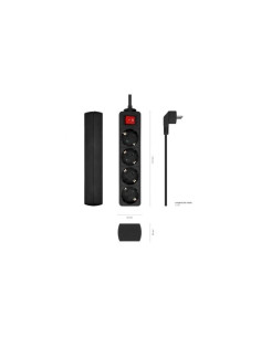 REGLETA AISENS 4 SCHUKOS PROTECCION INTERRUPTOR 1,4M BLACK 2