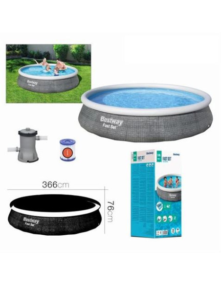 PISCINA HINCHABLE + BOMBA FILTRO 366CM DIÁMETRO X H76CM BESTWAY