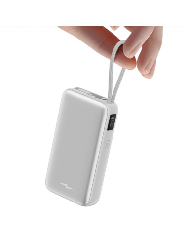 Powerbank Batería Externa 10000mAh 22.5W PD con Cable USB-C Retráctil Plata