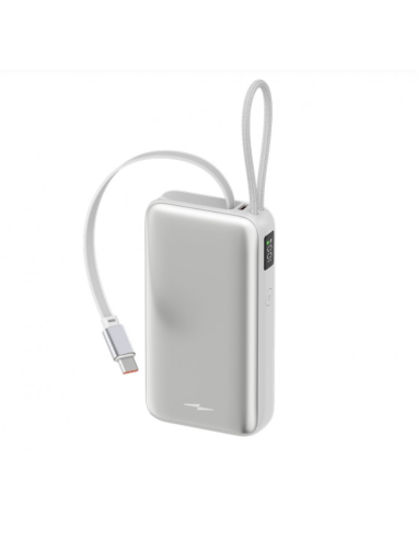 Powerbank Batería Externa 10000mAh 22.5W PD con Cable USB-C Retráctil Plata