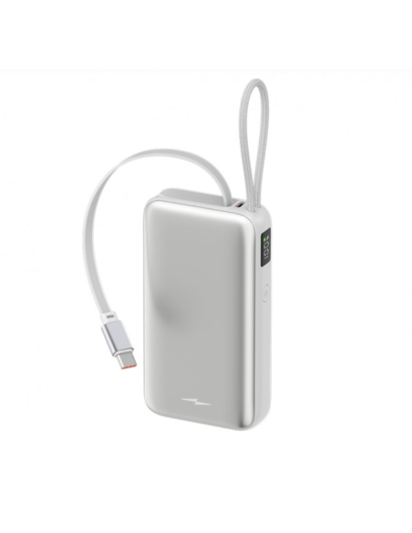 Powerbank Batería Externa 10000mAh 22.5W PD con Cable USB-C Retráctil Plata