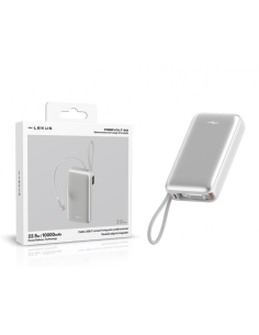 Powerbank Batería Externa 10000mAh 22.5W PD con Cable USB-C Retráctil Plata