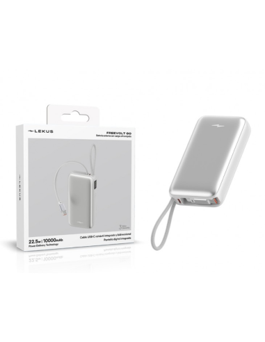Powerbank Batería Externa 10000mAh 22.5W PD con Cable USB-C Retráctil Plata