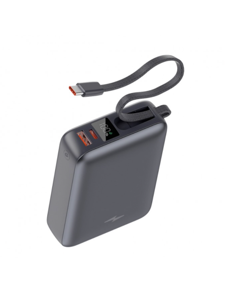 Powerbank Batería Externa 20000mAh 45W PD+QC3.0 con Display y Cable Incorporado USB-C Negro