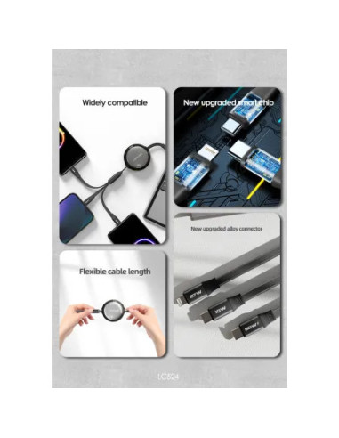 Cable Retráctil 3-en-1 USB-C 60W y Lightning 27W