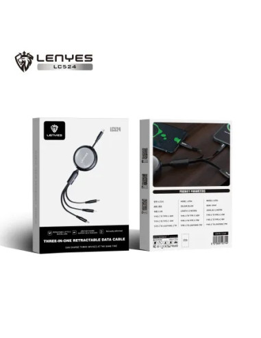 Cable Retráctil 3-en-1 USB-C 60W y Lightning 27W