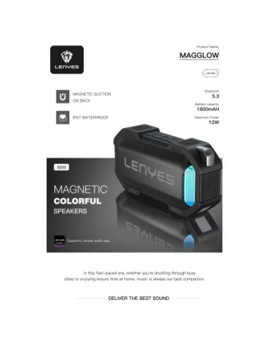 Altavoz Bluetooth V5.3 12W Sumergible IPX7 Trasera Magnética y Clip de Transporte