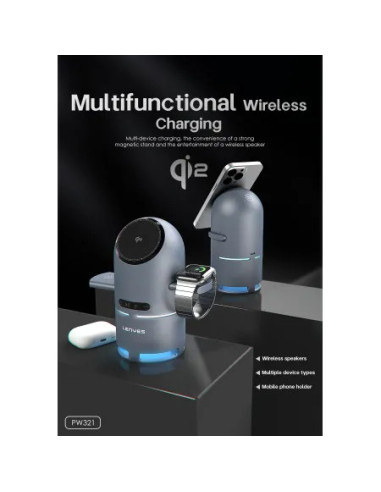 Estación de Carga Robótica Lenyes QI2 15W MagSafe Altavoz Bluetooth y Motores Automáticos