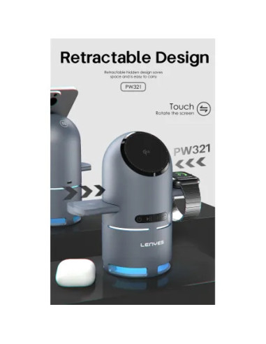 Estación de Carga Robótica Lenyes QI2 15W MagSafe Altavoz Bluetooth y Motores Automáticos