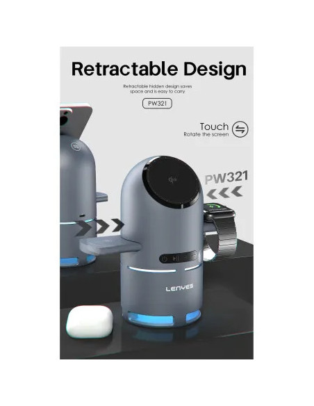Estación de Carga Robótica Lenyes QI2 15W MagSafe Altavoz Bluetooth y Motores Automáticos
