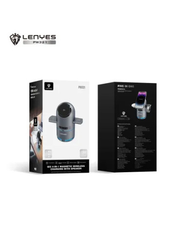 Estación de Carga Robótica Lenyes QI2 15W MagSafe Altavoz Bluetooth y Motores Automáticos