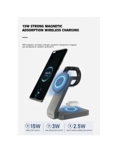 Cargador Inalámbrico 3 en 1 Lenyes 15W Fast Charge Luz Nocturna y Diseño Plegable