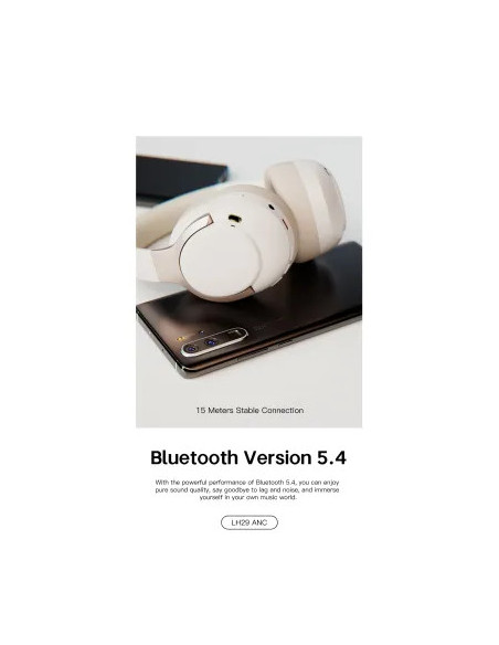 Auriculares de Diadema Bluetooth V5.4 Cancelación Híbrida -35dB Sonido 360° y Modo Transparencia Negro