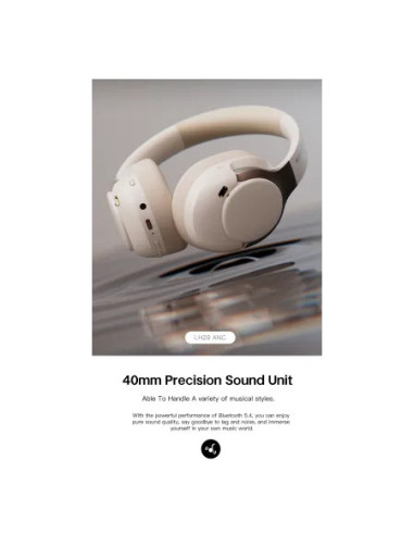 Auriculares de Diadema Bluetooth V5.4 Cancelación Híbrida -35dB Sonido 360° y Modo Transparencia Negro