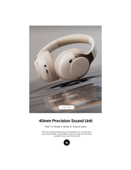 Auriculares de Diadema Bluetooth V5.4 Cancelación Híbrida -35dB Sonido 360° y Modo Transparencia Negro
