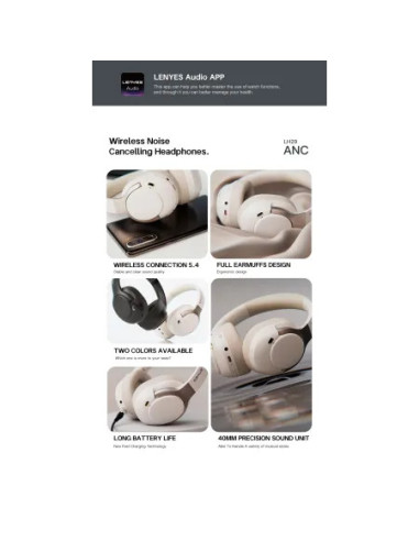 Auriculares De Diadema Bluetooth V5.4 Cancelación Híbrida -35dB Sonido 360° y Modo Transparencia Blanco