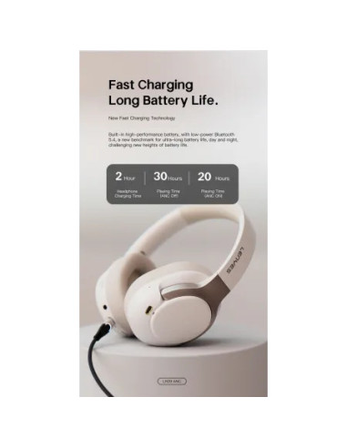 Auriculares De Diadema Bluetooth V5.4 Cancelación Híbrida -35dB Sonido 360° y Modo Transparencia Blanco