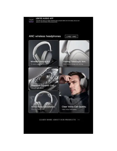 Auriculares de Diadema Bluetooth V6.0 Cancelación de Ruido Activa Autonomía hasta 32h Negro