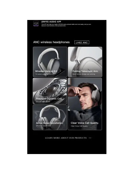 Auriculares de Diadema Bluetooth V6.0 Cancelación de Ruido Activa Autonomía hasta 32h Negro