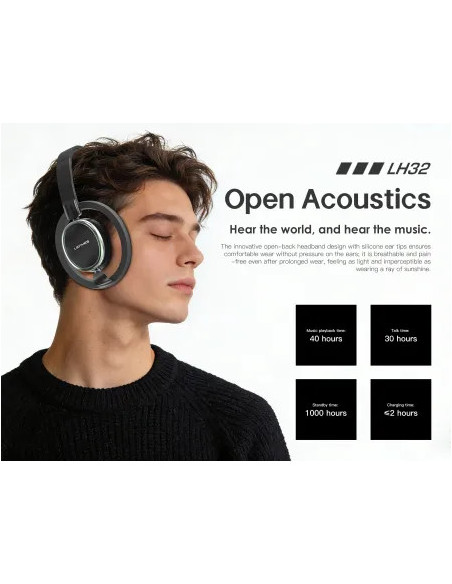 Auriculares Inalámbricos Bluetooth 6.0 Diseño Flotante Open-Back Cancelación de Ruido ENC Batería 20H Negro