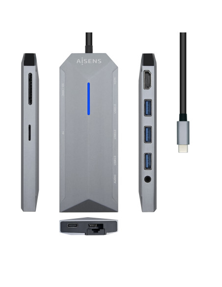 AISENS USB-C Dock 9 en 1, USB-C a 1x HDMI, 1xRJ45, 3x USB, 1x PD, 1x