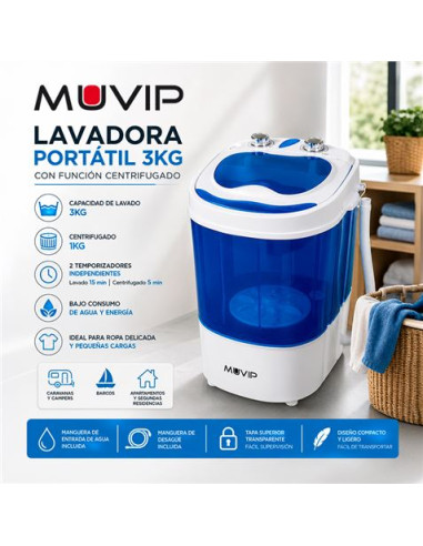 LAVADORA PORTÁTIL 3KG 220V 150W CON FUNCIÓN CENTRIFUGADO MUVIP