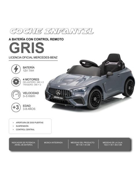 COCHE INFANTIL A BATERIA CON CONTROL REMOTO MERCEDES BENZ CLE53 AMG GRIS