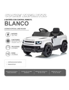 COCHE INFANTIL A BATERIA CON CONTROL REMOTO LAND ROVER DEFENDER BLANCO 2