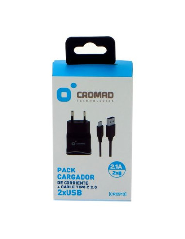 PACK CARGADOR CORRIENTE 2.1A + CABLE TIPO C 2.0 CROMAD
