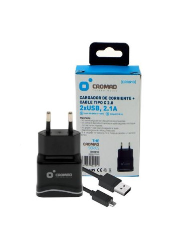 PACK CARGADOR CORRIENTE 2.1A + CABLE TIPO C 2.0 CROMAD