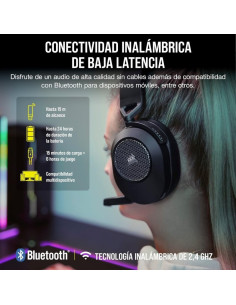 AURICULARES + MICROFONO CORSAIR HS65 WIRELESS GAMING HEADSET RGB 7.1 BLACK 2