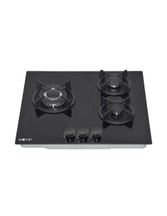 PLACA A GAS PARA ENCASTRAR 3 FUEGOS CRISTAL NEGRO MUVIP