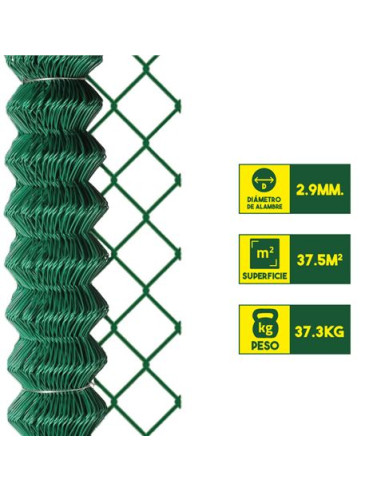 MALLA DE VALLADO PLASTIFICADA 60X60X2.9MM 1.5X25 METROS SUNGARDEN