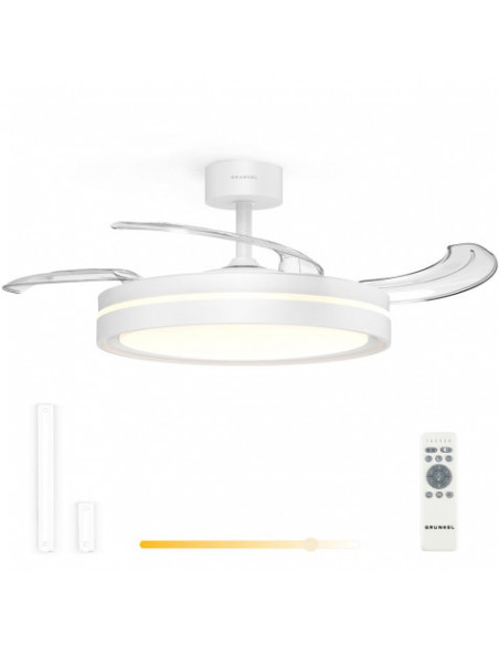 VENTILADOR DE TECHO 42" LED BLANCO 30W ASPAS RETRACTILES GRUNKEL