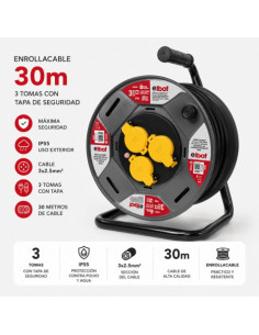 ENROLLADOR DE CABLE PROREEL HEAVY DUTY 30 METROS CABLE 3X2.5MM IP55 ELBAT 2