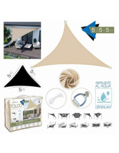 TOLDO TRIANGULAR 5X5X5 METROS BEIGE CON BOSLA