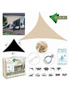 TOLDO TRIANGULAR 4X4X4 METROS BEIGE CON BOSLA