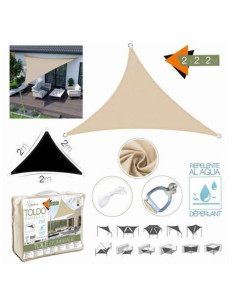 TOLDO TRIANGULAR 2X2X2 METROS BEIGE CON BOSLA