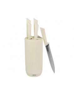 SET 5 CUCHILLOS ACERO INOXIDABLE + TACOMA CREMA JOCCA