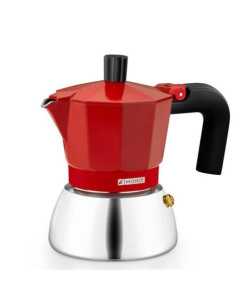 CAFETERA ITALIANA 6 TAZAS INDUCCION INOX ROJA MONIX