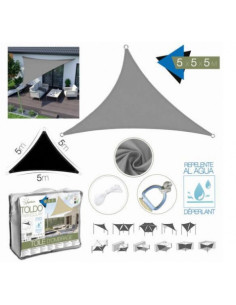 TOLDO TRIANGULAR 5X5X5 METROS GRIS CON BOSLA