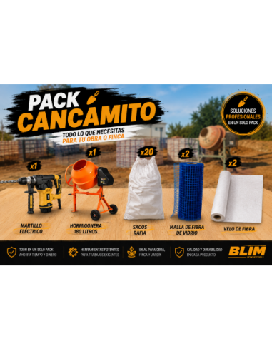 PACK HORMIGONERA + MARTILLO 6J + 20 BOLSAS ESCOMBRO + 2 MALLAS + 2 VELOS