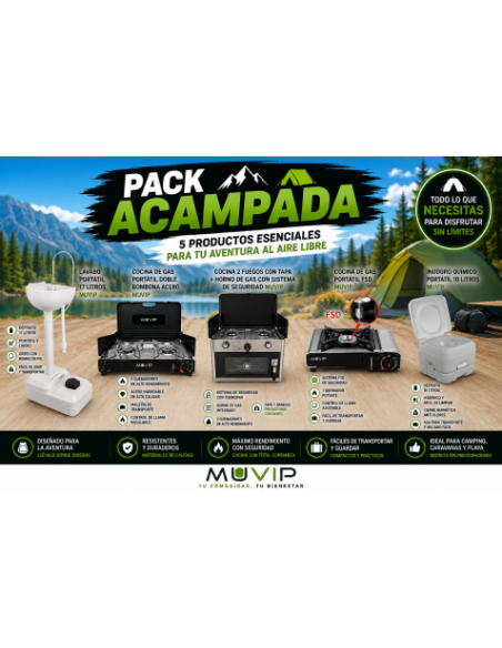 PACK ACAMPADA INODORO + LAVABO + COCINA HORNO + COCINAS PORTATILES MUVIP