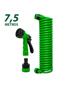 MANGUERA ESPIRAL DE JARDIN 7.5 METROS CON PISTOLA DE RIEGO SUNGARDEN
